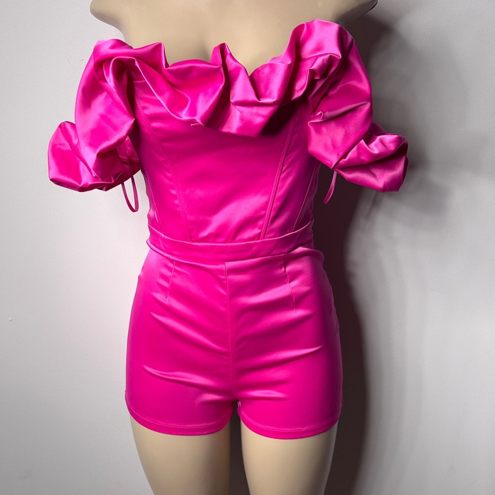 Fashion Nova Bright Pink Satin Romper